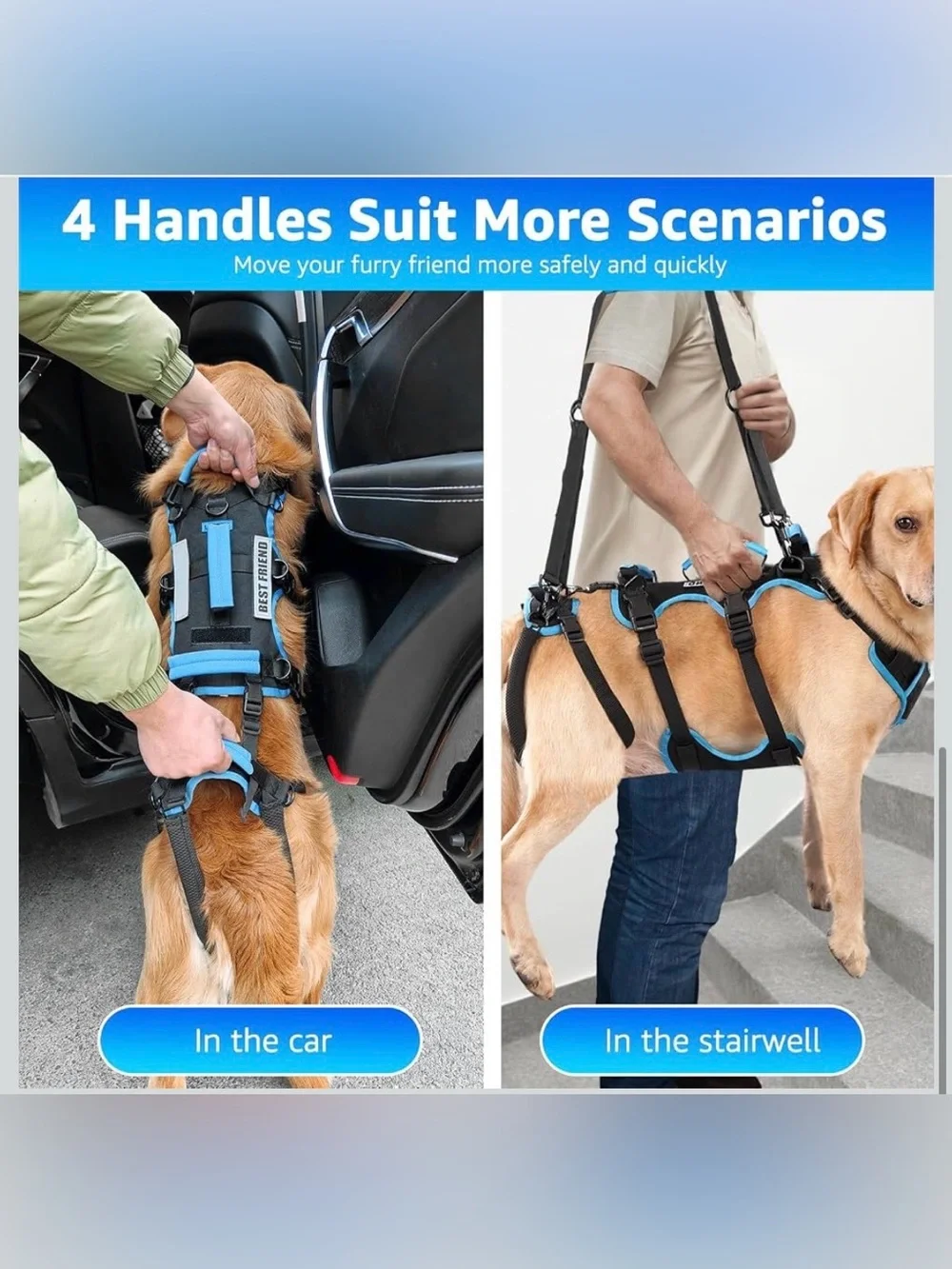 Dog Lift Harness for Large Male Dogs, 2-in-1, Back Leg Support & Mobility Assist